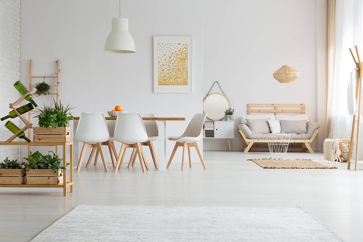 soggiorno moderno bianco in stile scandinavo